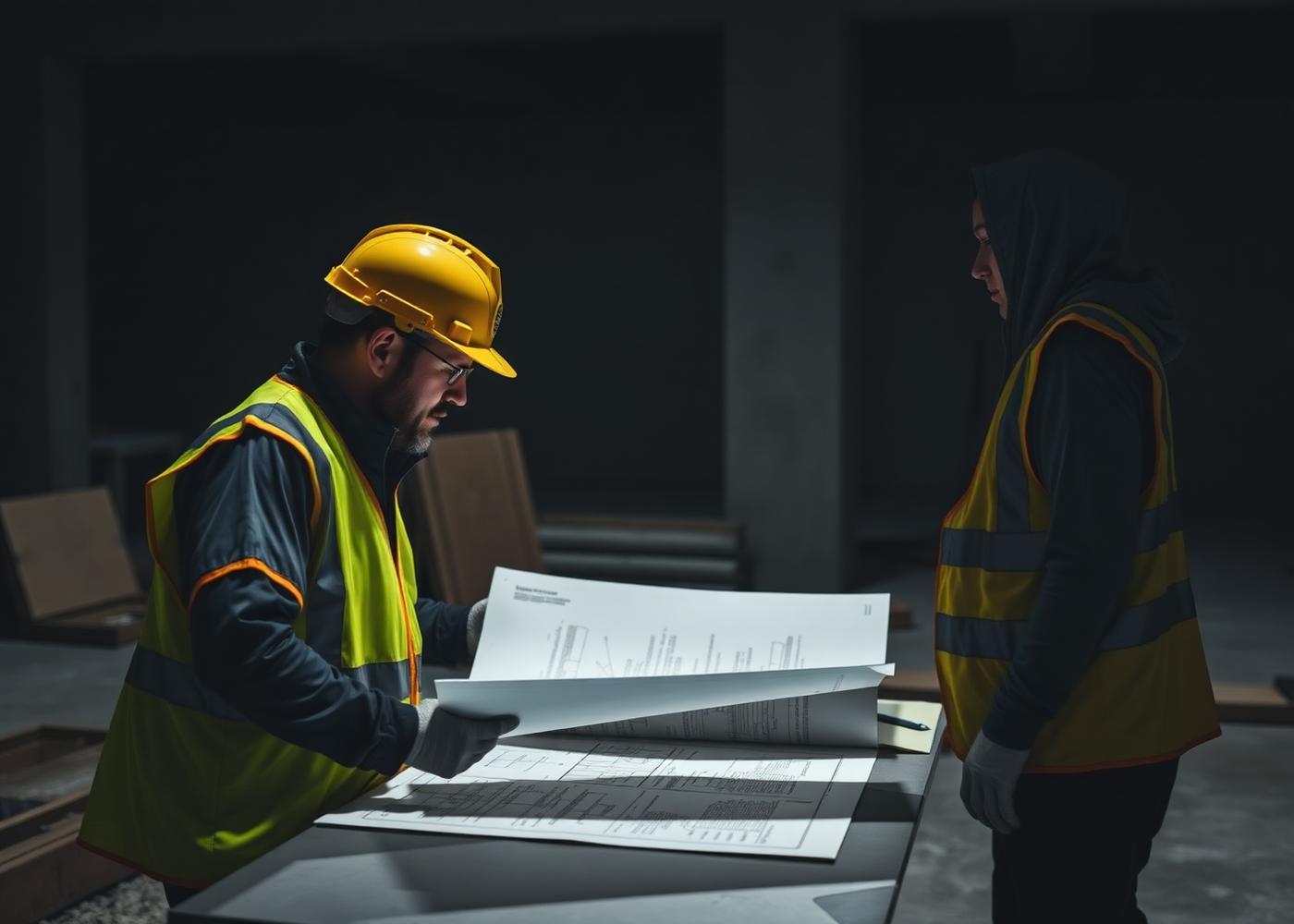 Contractors reviewing plans on a job site